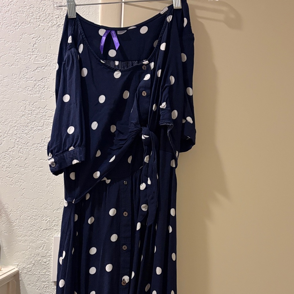 Seraphine Navy Blue Polka Dot Button-Front nursing/maternity Dress